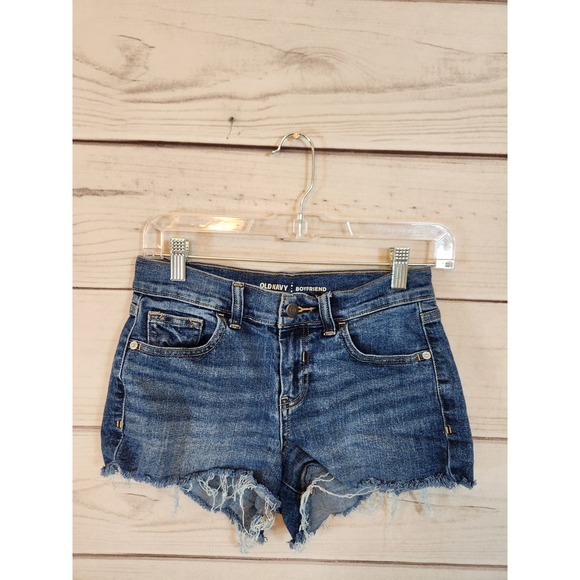 Old Navy Women's Blue Low Rise Cotton‎ Raw Hem Boyfriend Cut Off Shorts Size 0 - Picture 1 of 7